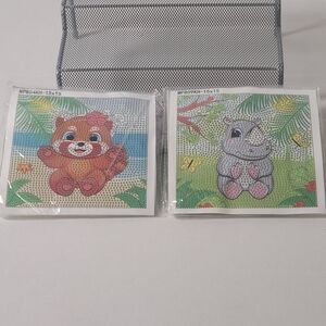 Kids Diamond Art 2 Pack NWOB Raccoon And Hippo Age 8 And Up 6 X 6 New